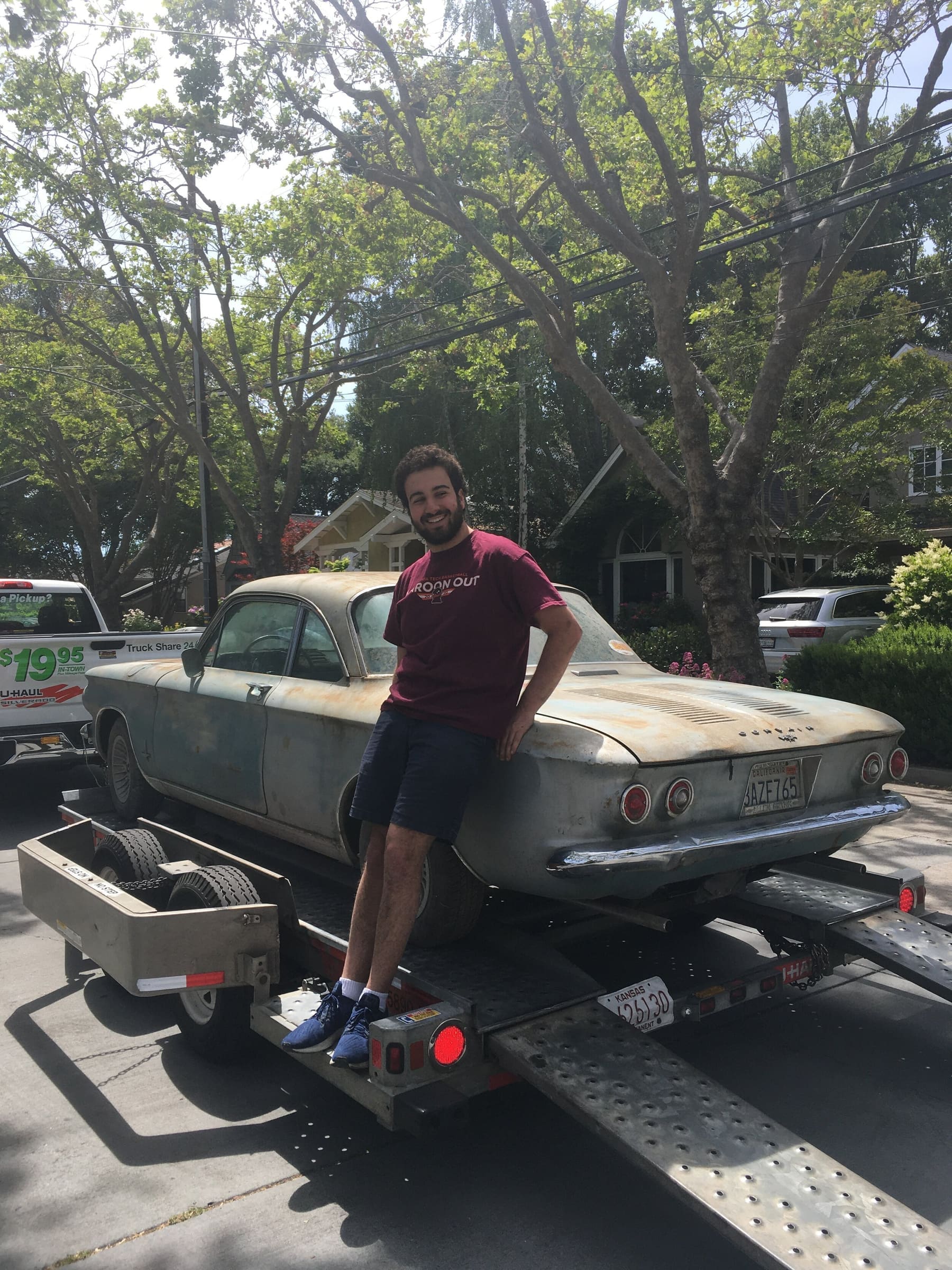 Javid Alasti with the Corvair the day it arrived on the trailer